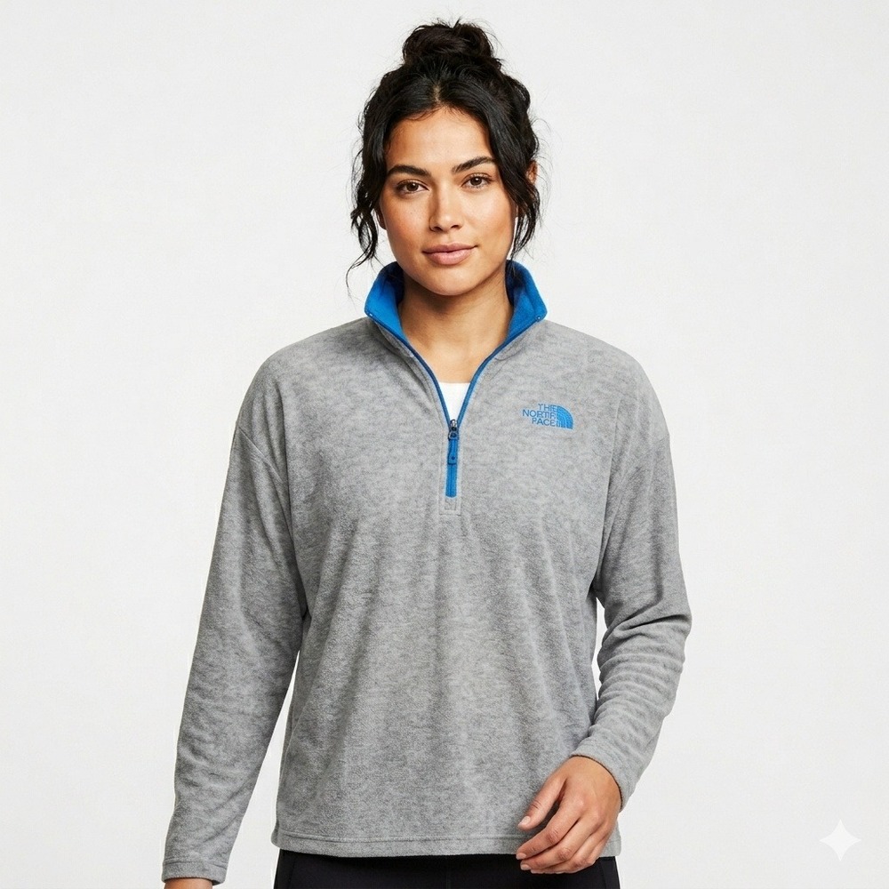 The North Face Fleece 1/4 Zip Pullover Womens‎ Medium Grey Blue Gorpcore C744